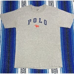 Vintage 90s Jerzees Polo Horse Rider Graphic T-Shirt Gray Men's Medium